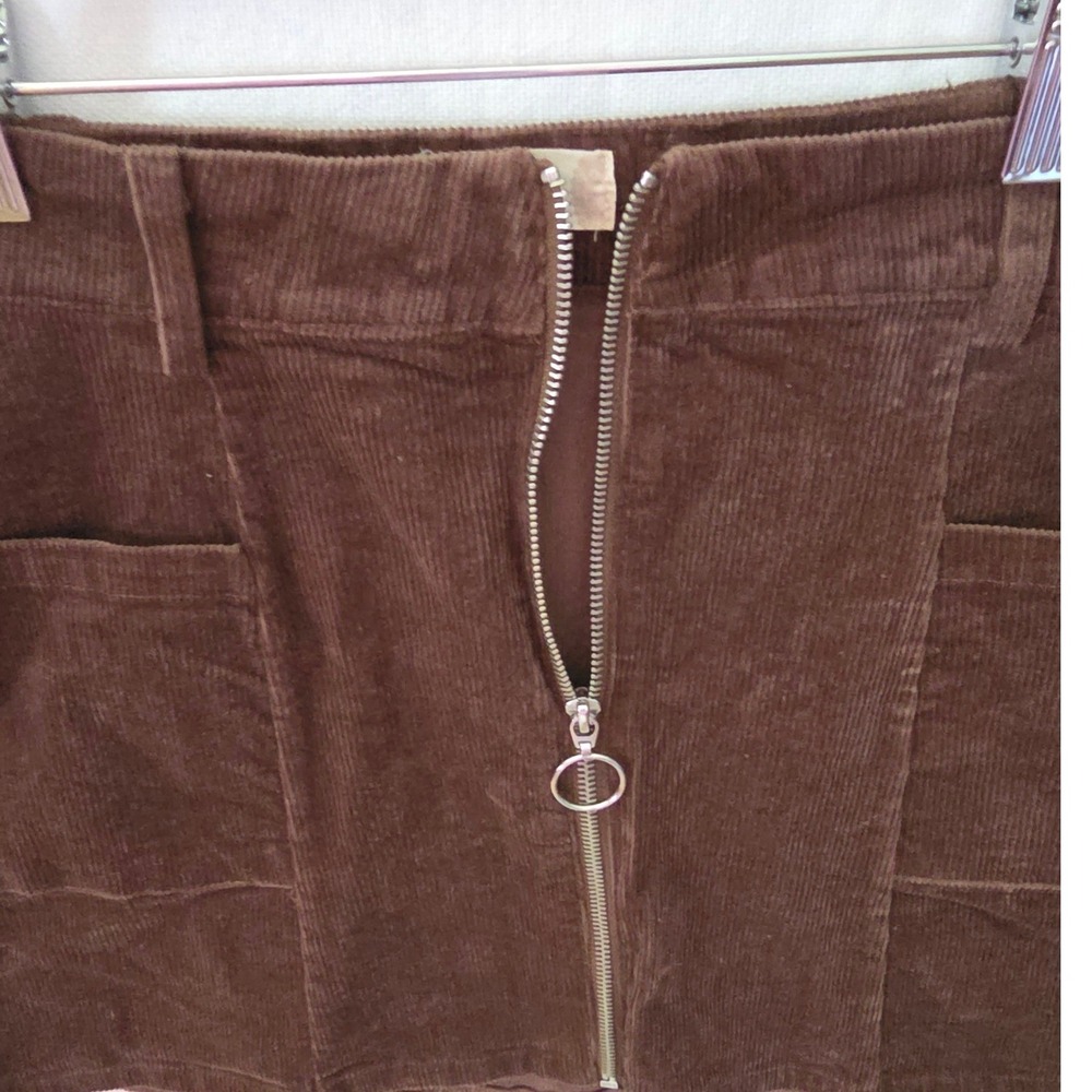 Altar'd State Chocolate Brown Utility Corduroy Mini-Skirt Large Retro Fall Zip - Picture 2 of 8